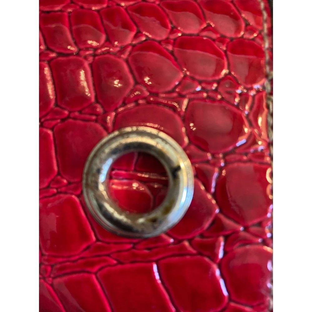 Strada Red Croc Embossed Faux Leather Satchel Handbag with Matching Coin Purse